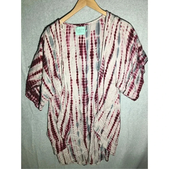 Womens Judith March Duster Cardigan Purple Grey Tie Dye Fringe Rodeo 70s Retro - Picture 1 of 8